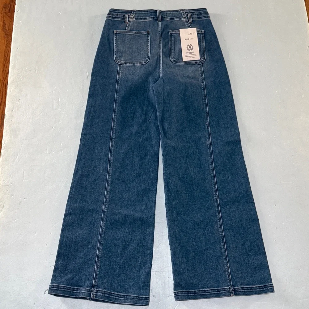 RISEN Wide Leg Jeans Sz XL 15 / 32 PW21536 High Rise Flare Pintuck Front NEW - Picture 4 of 16